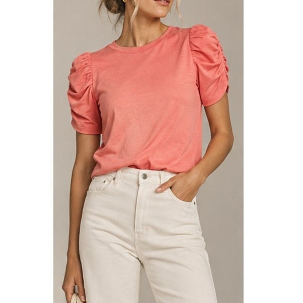 Kate Spade Ruched Puff Sleeve Tee Coral Pink Size XS